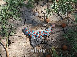 Navajo Cuff Bracelet Turquoise Coral Sterling Silver Hand Made Jewelry sz 6.25