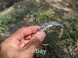 Navajo Cuff Bracelet Turquoise Coral Sterling Silver Hand Made Jewelry sz 6.25