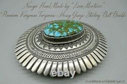 Navajo LEON MARTINEZ-Impeccably Made-Kingman Turquoise 925 Concho Belt Buckle