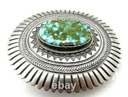 Navajo LEON MARTINEZ-Impeccably Made-Kingman Turquoise 925 Concho Belt Buckle