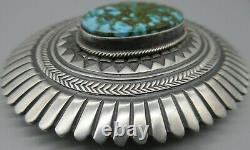 Navajo LEON MARTINEZ-Impeccably Made-Kingman Turquoise 925 Concho Belt Buckle