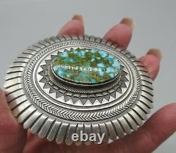 Navajo LEON MARTINEZ-Impeccably Made-Kingman Turquoise 925 Concho Belt Buckle