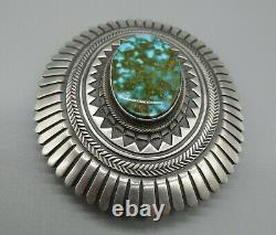 Navajo LEON MARTINEZ-Impeccably Made-Kingman Turquoise 925 Concho Belt Buckle