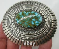 Navajo LEON MARTINEZ-Impeccably Made-Kingman Turquoise 925 Concho Belt Buckle