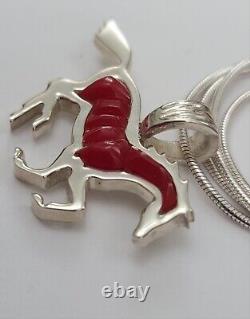 Navajo Made. 925 Sterling Silver Horse with Inlay &. 925 Chain By B. Nighthorse