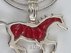 Navajo Made. 925 Sterling Silver Horse with Inlay &. 925 Chain By B. Nighthorse