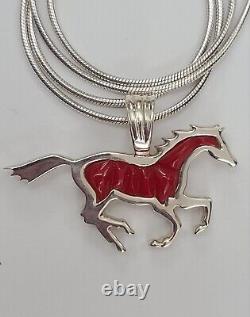 Navajo Made. 925 Sterling Silver Horse with Inlay &. 925 Chain By B. Nighthorse