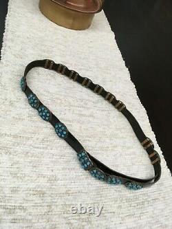 Navajo Made Concho Leather and Turquoise Belt Sterling Silver Hardware