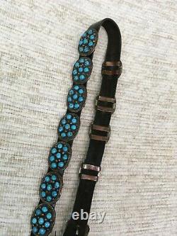 Navajo Made Concho Leather and Turquoise Belt Sterling Silver Hardware