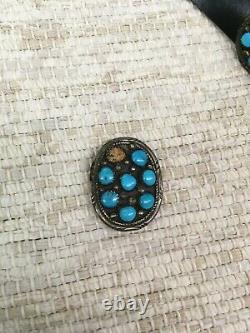 Navajo Made Concho Leather and Turquoise Belt Sterling Silver Hardware