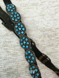 Navajo Made Concho Leather and Turquoise Belt Sterling Silver Hardware