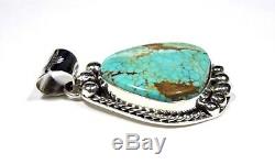 Navajo Made Genuine Royston Turquoise Sterling Silver Pendant