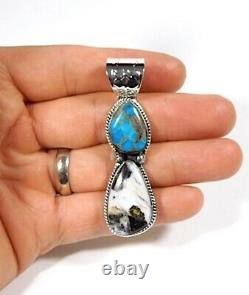 Navajo Made High grade Bisbee & White Buffalo Turquoise Sterling Silver Pendant