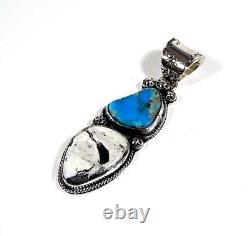 Navajo Made High grade Bisbee & White Buffalo Turquoise Sterling Silver Pendant