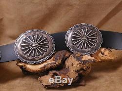 Navajo Made Sterling Silver And Leather Concho Belt