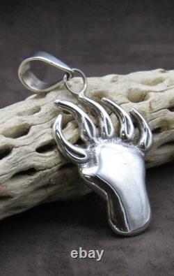Navajo Made Sterling Silver Bearpaw Pendant+