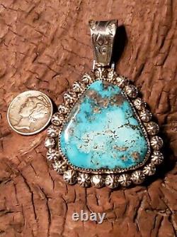 Navajo Made Sterling Silver & Top Grade Morenci Turquoise Pendant 23.2 grams