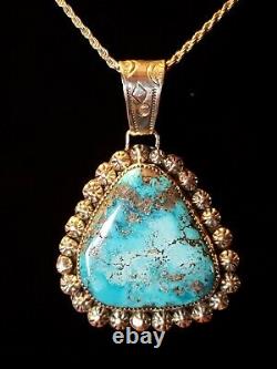 Navajo Made Sterling Silver & Top Grade Morenci Turquoise Pendant 23.2 grams