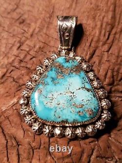 Navajo Made Sterling Silver & Top Grade Morenci Turquoise Pendant 23.2 grams