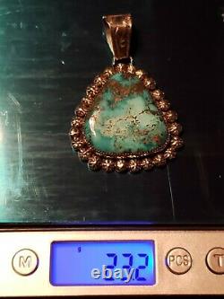 Navajo Made Sterling Silver & Top Grade Morenci Turquoise Pendant 23.2 grams