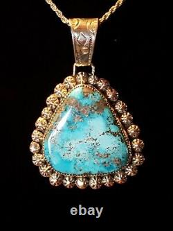 Navajo Made Sterling Silver & Top Grade Morenci Turquoise Pendant 23.2 grams