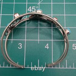 Navajo Made Sterling Silver Turquoise and Coral Cuff Bracelet Size 6.5, Signed