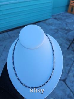 Navajo Pearl Beads 3 mm Sterling Silver Necklace Length 24In Handstrung