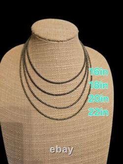 Navajo Pearl Beads 3 mm Sterling Silver Necklace Length 24In Handstrung