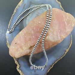 Navajo Pearl Beads 4 mm Sterling Silver Necklace Length 24 For Women