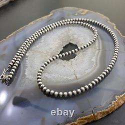 Navajo Pearl Beads 4 mm Sterling Silver Necklace Length 24 For Women