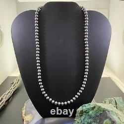 Navajo Pearl Beads 6 mm Sterling Silver Necklace Length 20 For Women