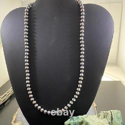 Navajo Pearl Beads 6 mm Sterling Silver Necklace Length 20 For Women