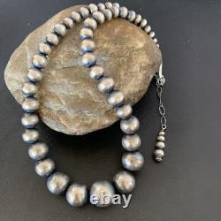 Navajo Pearls Graduated Sterling Silver Round Seamless Bead Necklace 18