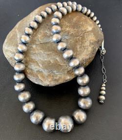 Navajo Pearls Graduated Sterling Silver Round Seamless Bead Necklace 21