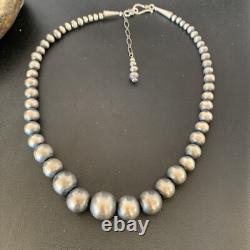 Navajo Pearls Graduated Sterling Silver Round Seamless Bead Necklace 21
