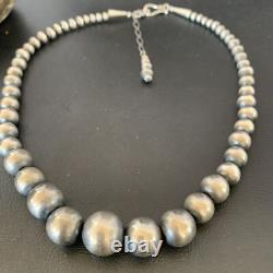 Navajo Pearls Graduated Sterling Silver Round Seamless Bead Necklace 21