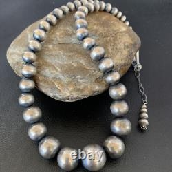 Navajo Pearls Graduated Sterling Silver Round Seamless Bead Necklace 22