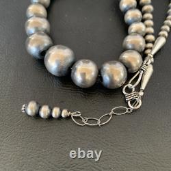 Navajo Pearls Graduated Sterling Silver Round Seamless Bead Necklace 22