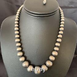 Navajo Pearls Graduated Sterling Silver Round Seamless Bead Necklace 24