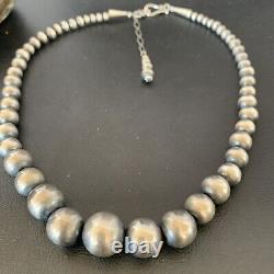 Navajo Pearls Graduated Sterling Silver Round Seamless Bead Necklace 24