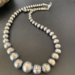 Navajo Pearls Graduated Sterling Silver Round Seamless Bead Necklace 24