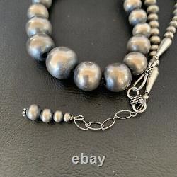 Navajo Pearls Graduated Sterling Silver Round Seamless Bead Necklace 24