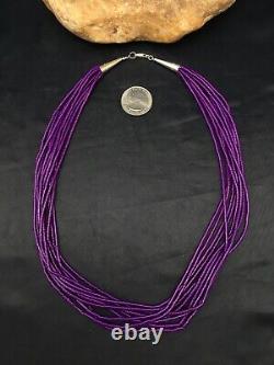 Navajo Stabilized Sugilite 10S Sterling Silver Tube Heishi Necklace 19 4195