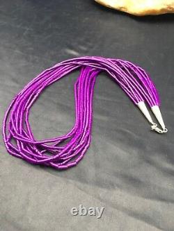 Navajo Stabilized Sugilite 10S Sterling Silver Tube Heishi Necklace 19 4195