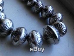 Navajo Stamped Bench Bead Pearl Beautifully Made Necklace 32 Long 192 Grms