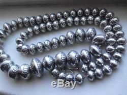 Navajo Stamped Bench Bead Pearl Beautifully Made Necklace 32 Long 192 Grms