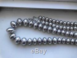 Navajo Stamped Bench Bead Pearl Beautifully Made Necklace 32 Long 192 Grms