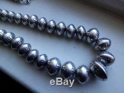 Navajo Stamped Bench Bead Pearl Beautifully Made Necklace 32 Long 192 Grms