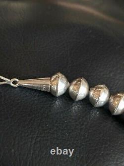 Navajo Sterling Silver Drum Beads Bench Made Pearl + Barrel Bead Necklace 30