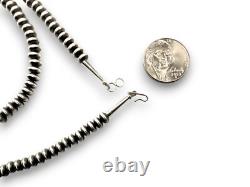 Navajo Sterling Silver Rondelles Saucer Flat Bead Necklace 4mm 26 97426